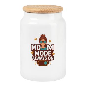 Mom Mode Always On - Keksdose mit Holzdeckel - Weiß - Vorne