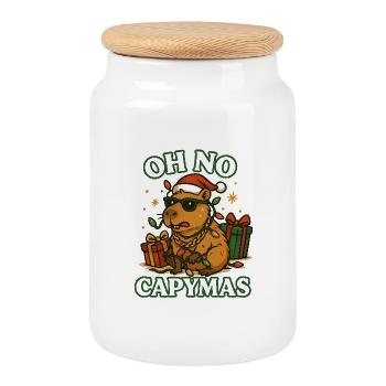 Oh No Capymas – Noël drôle de capybara - Boîte à biscuits avec couvercle en bois - blanc - Devant