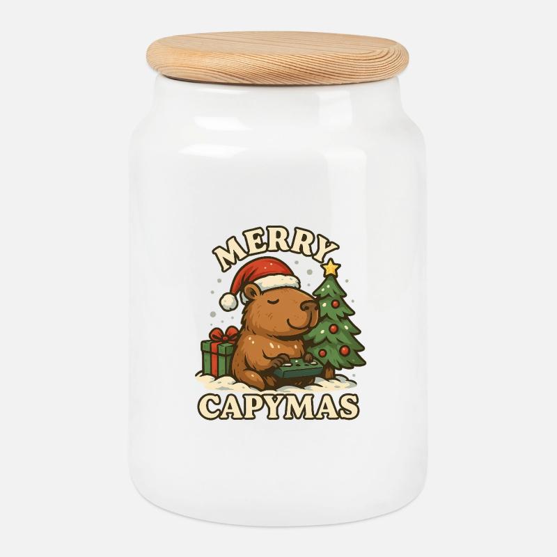 Joyeux Capymas – Noël 🎄 mignon du capybara - Boîte à biscuits avec couvercle en bois - blanc