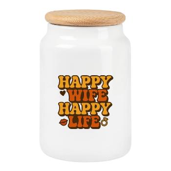 Femme heureuse Vie heureuse Rétro - Boîte à biscuits avec couvercle en bois - blanc - Devant