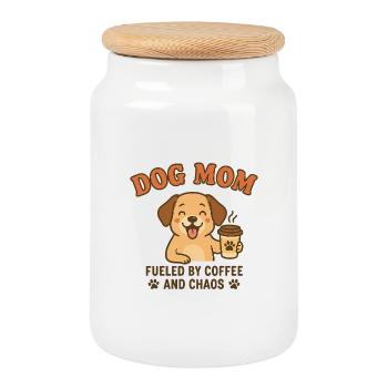 Chien Maman Café Chaos - Boîte à biscuits avec couvercle en bois - blanc - Devant