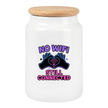 Toujours connecté, pas de WiFi - Boîte à biscuits avec couvercle en bois - blanc - Devant