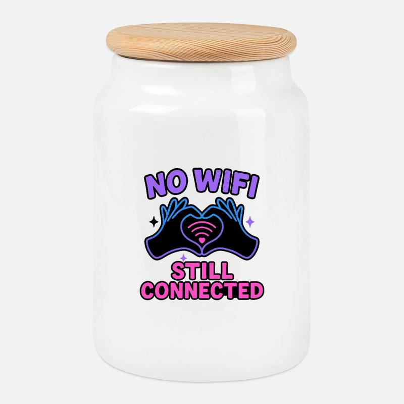 Still Connected No WiFi - Cookie Jar with Wooden Lid - white
