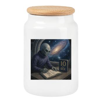 Alien Ecrivain Cosmos - Boîte à biscuits avec couvercle en bois - blanc - Devant