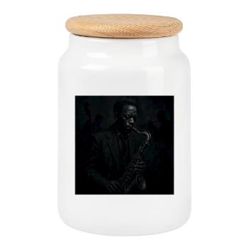 Deep Black Night Saxophone - Cookie Jar with Wooden Lid - white - Front