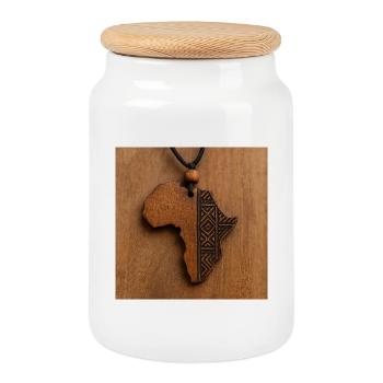 Afrique bois gravé motif tribal - Boîte à biscuits avec couvercle en bois - blanc - Devant