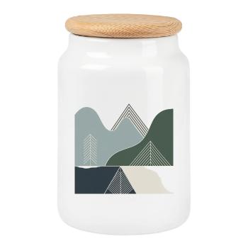 Geometric mountain landscapes - Cookie Jar with Wooden Lid - white - Front