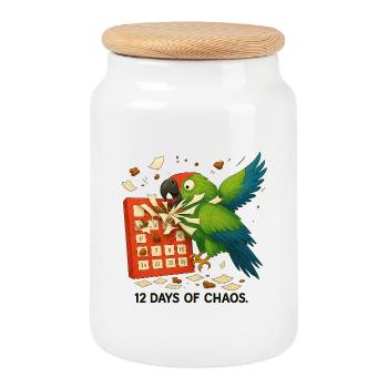 Christmas_Chaos_Parrot - Cookie Jar with Wooden Lid - white - Front