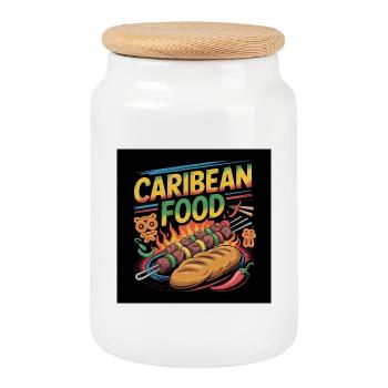 Cuisine caribéenne au grill néon - Boîte à biscuits avec couvercle en bois - blanc - Devant