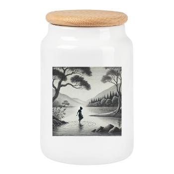 Silhouette am See im Mondlicht - Keksdose mit Holzdeckel - Weiß - Vorne