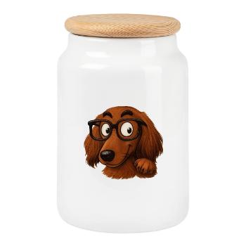 Personnage de dessin animé Chien à Lunettes - Boîte à biscuits avec couvercle en bois - blanc - Devant