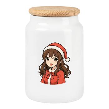 Christmas Magic Anime Girl - Cookie Jar with Wooden Lid - white - Front