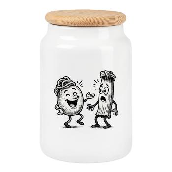 Italian vs Chinese noodles - Cookie Jar with Wooden Lid - white - Front
