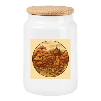 Pagode zen automnale en cercle - Boîte à biscuits avec couvercle en bois - blanc - Devant