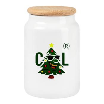 Christmas tree with cool sunglasses - Cookie Jar with Wooden Lid - white - Front