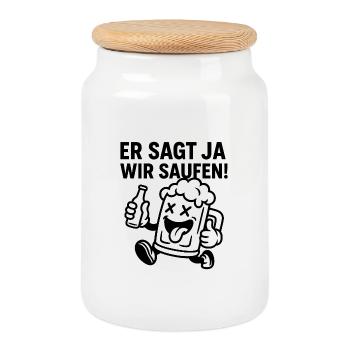 Bierlaune Cartoonmotiv - Keksdose mit Holzdeckel - Weiß - Vorne