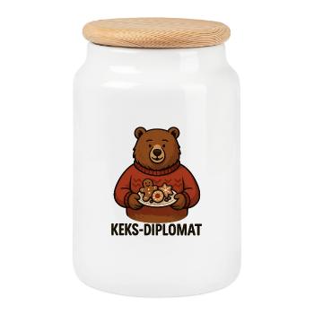 Keks-Diplomat Bär mit Keksen - Keksdose mit Holzdeckel - Weiß - Vorne