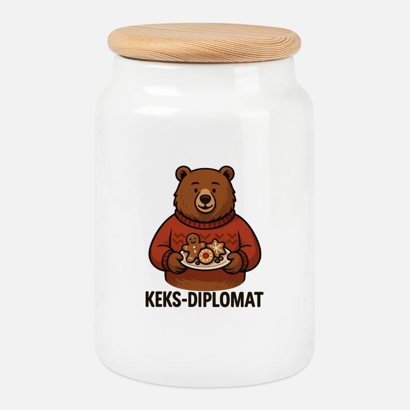 Keks-Diplomat Bär mit Keksen - Keksdose mit Holzdeckel - Weiß