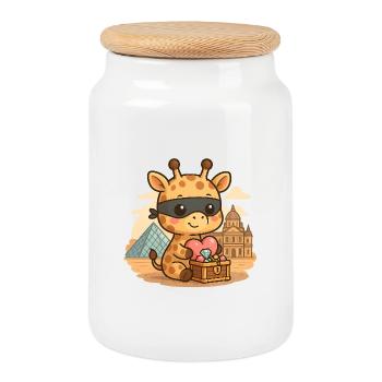 Girafe Kawaii Bandit – Voleuse de Trésor du Louvre - Boîte à biscuits avec couvercle en bois - blanc - Devant