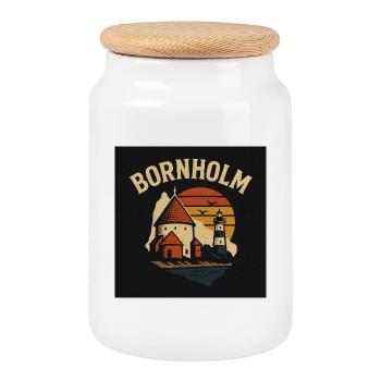 Bornholm-Sonnenuntergang am Leuchtturm und Hafen - Keksdose mit Holzdeckel - Weiß - Vorne