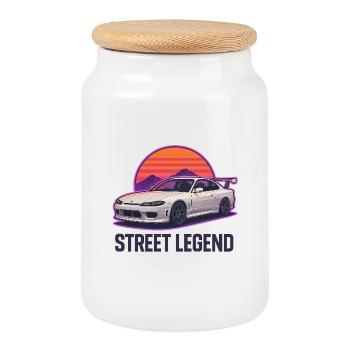 Légende de la route Sunset Drift - Boîte à biscuits avec couvercle en bois - blanc - Devant