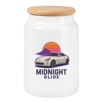 Midnight Glide Retro Sunset Auto - Keksdose mit Holzdeckel - Weiß - Vorne