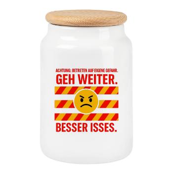 Attention : Gag de « Go on » - Boîte à biscuits avec couvercle en bois - blanc - Devant
