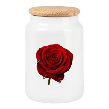 Rose rouge avec piercings - Boîte à biscuits avec couvercle en bois - blanc - Devant