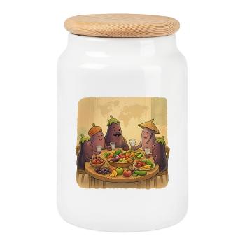 La société de l’aubergine à la table festive - Boîte à biscuits avec couvercle en bois - blanc - Devant