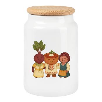 Betterave, bortsch et salade - Boîte à biscuits avec couvercle en bois - blanc - Devant