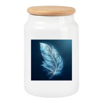 Plume Éthérée Lumineuse – Symbole de Lumière  - Boîte à biscuits avec couvercle en bois - blanc - Devant