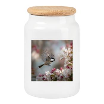 Flight in the Magic of Blossoms – Spring Morning - Cookie Jar with Wooden Lid - white - Front