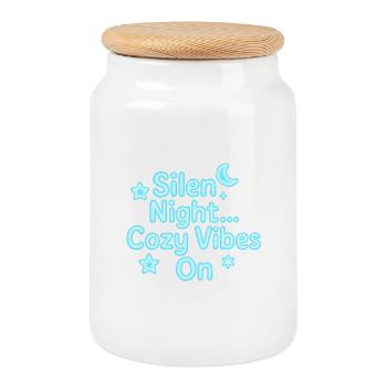 Silen Night Neon Cozy Vibes - Cookie Jar with Wooden Lid - white - Front