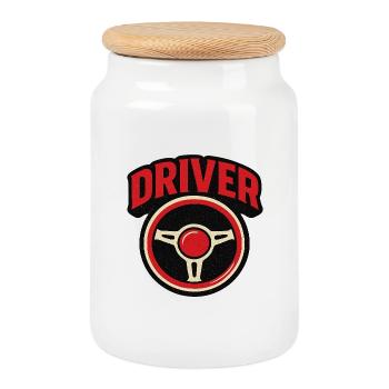 Emblème du volant Retro Driver Sport - Boîte à biscuits avec couvercle en bois - blanc - Devant