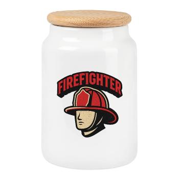 Feuerwehrheld Retro - Keksdose mit Holzdeckel - Weiß - Vorne