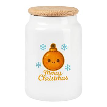 Boule orange avec des flocons de neige - Boîte à biscuits avec couvercle en bois - blanc - Devant