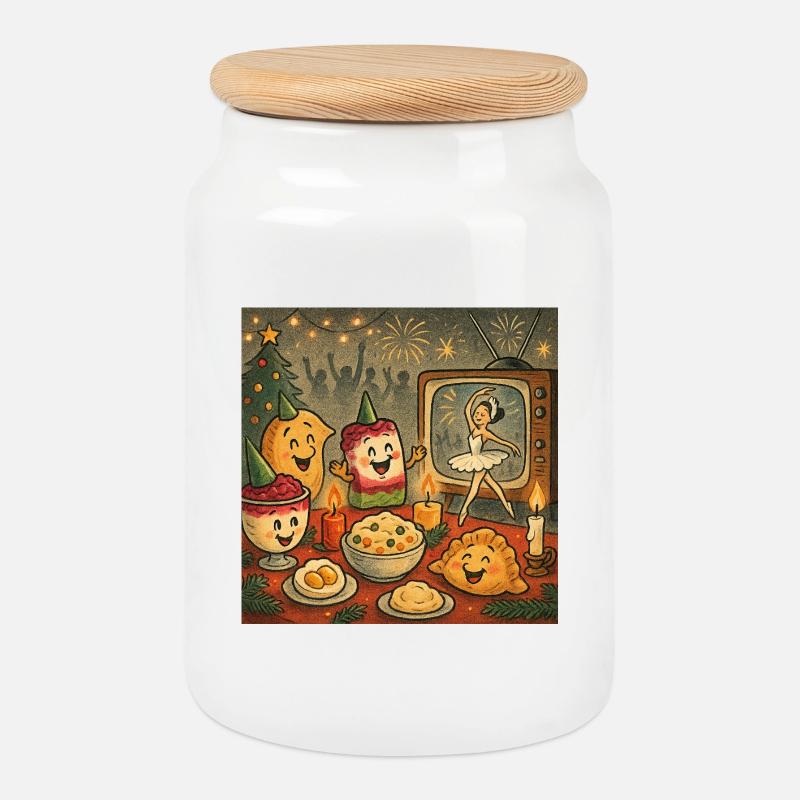 Weihnachtszauber Schwäne Tanzen - Keksdose mit Holzdeckel - Weiß