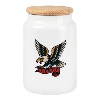 Liberty Adler im Tattoo-Stil - Keksdose mit Holzdeckel - Weiß - Vorne