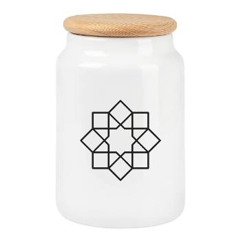 Motif géométrique carré en forme de cercle étoilé - Boîte à biscuits avec couvercle en bois - blanc - Devant