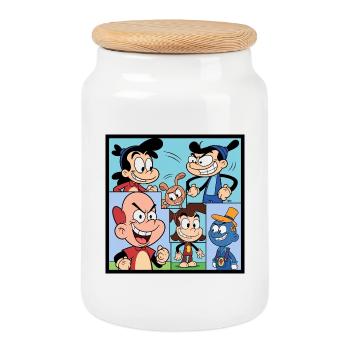 Retro Multicolor Comics Collage - Cookie Jar with Wooden Lid - white - Front