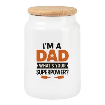 Ich bin Vater – Was ist deine Superkraft? - Keksdose mit Holzdeckel - Weiß - Vorne