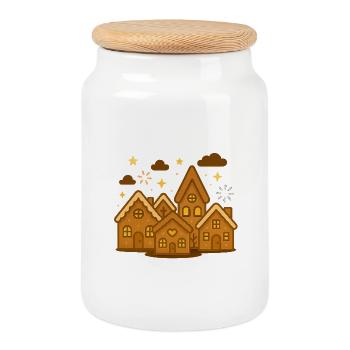 Honigbraune Lebkuchenhäuser Winterzauber - Keksdose mit Holzdeckel - Weiß - Vorne