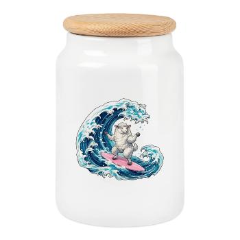 Moutons surfeurs sur la vague - Boîte à biscuits avec couvercle en bois - blanc - Devant