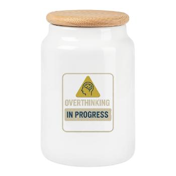 Overthinking in Progress Badge - Cookie Jar with Wooden Lid - white - Front