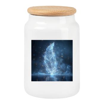 Plume Éthérée Lumineuse – Symbole de Lumière  - Boîte à biscuits avec couvercle en bois - blanc - Devant