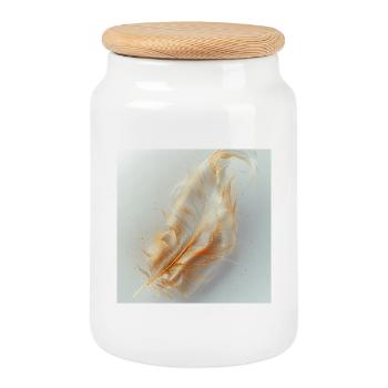 Plume Éthérée Lumineuse – Symbole de Lumière - Boîte à biscuits avec couvercle en bois - blanc - Devant