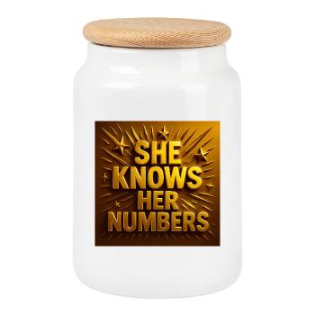 She Knows Her Numbers - Cookie Jar with Wooden Lid - white - Front