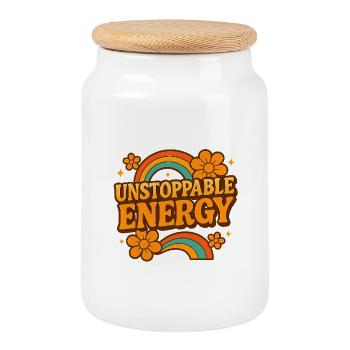 Unstoppable Energy Retro Rainbow - Cookie Jar with Wooden Lid - white - Front