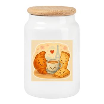 Paris Breakfast Cuddle - Cookie Jar with Wooden Lid - white - Front