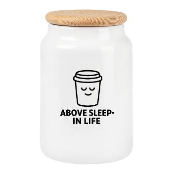 Devise du café au-dessus du sommeil dans la vie - Boîte à biscuits avec couvercle en bois - blanc - Devant
